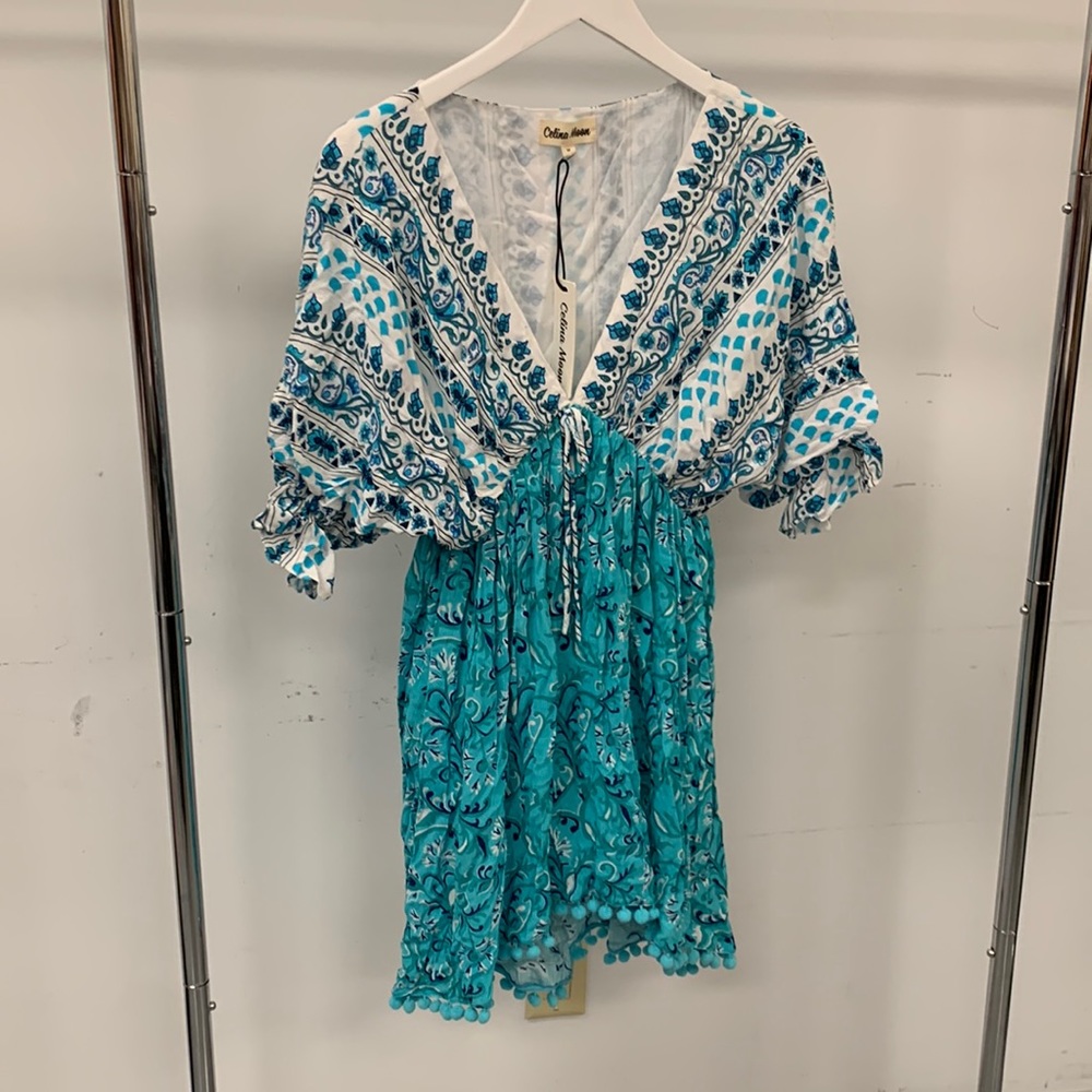 Ariel mini kimono dress in blue